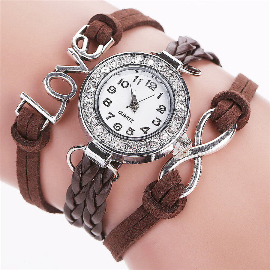 LOVE Korean velvet strap with women's diamond winding bracelet watch