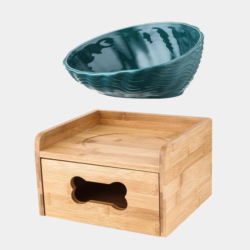 Ceramic neck cat bowl with oblique mouth
