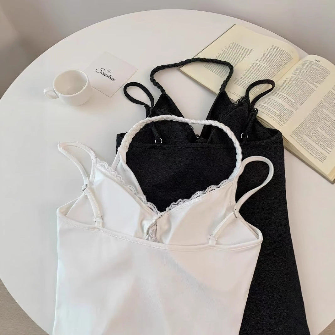 Womens White Halterneck Camisole With Built-in Padded Cups For Summer