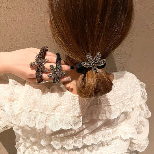 Ice Silk Large Intestine Ring Head Rope Czech Diamond Starfish Rhinestone Hair Ring