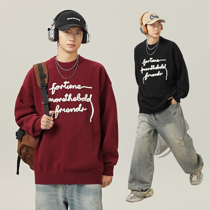 Three-dimensional Letter Plate Flower Design Warm Sweater Male Couple