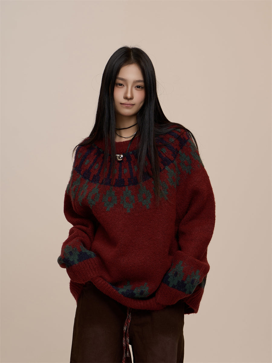 Jacquard Pullover Sweater Loose Sweater Coat