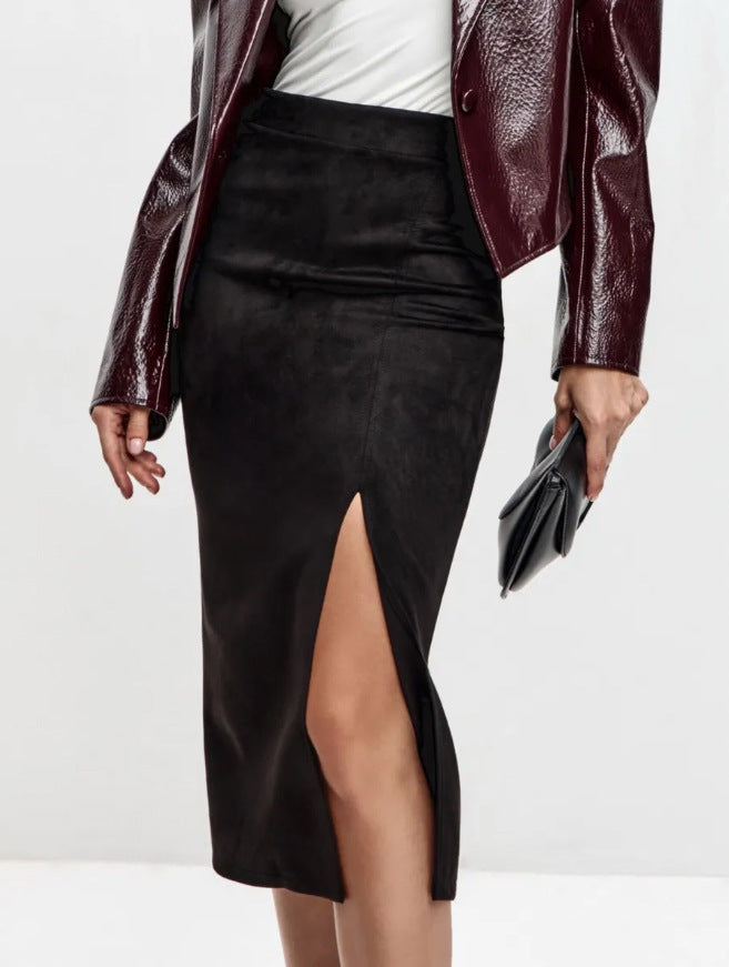 Mid-length Suede-look Skirt For Spring And Autumn