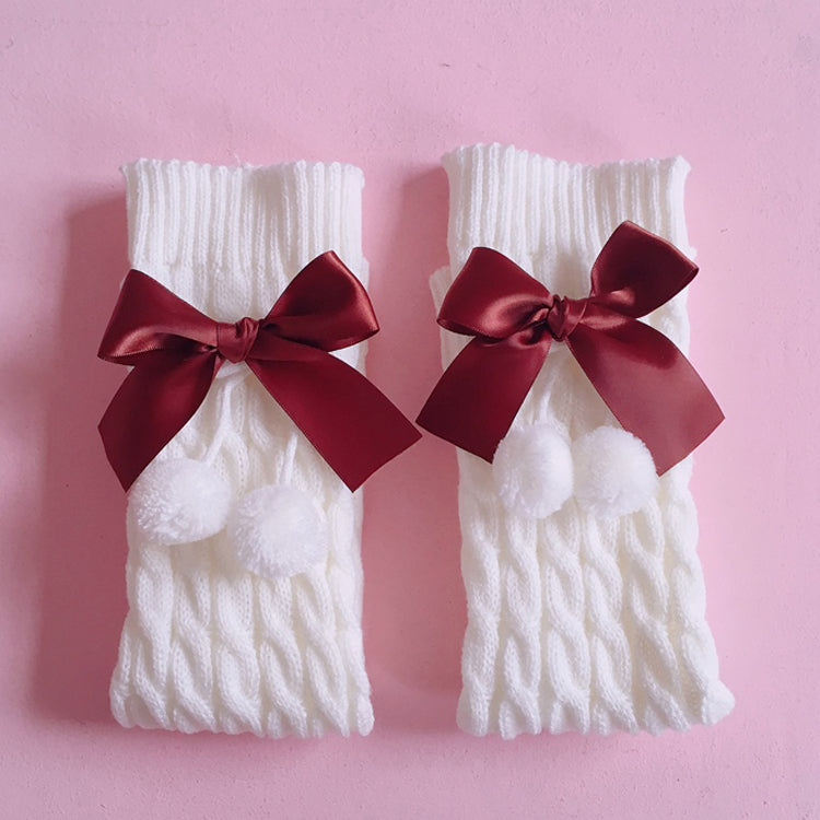 Girls' Daily Knitting Pile Of Wool Ball Bow Socks