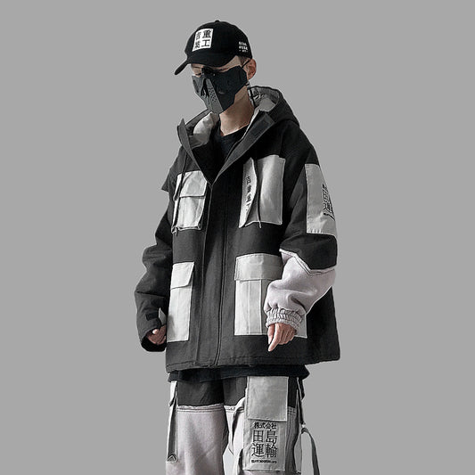 Men's loose multi-pocket cotton coat