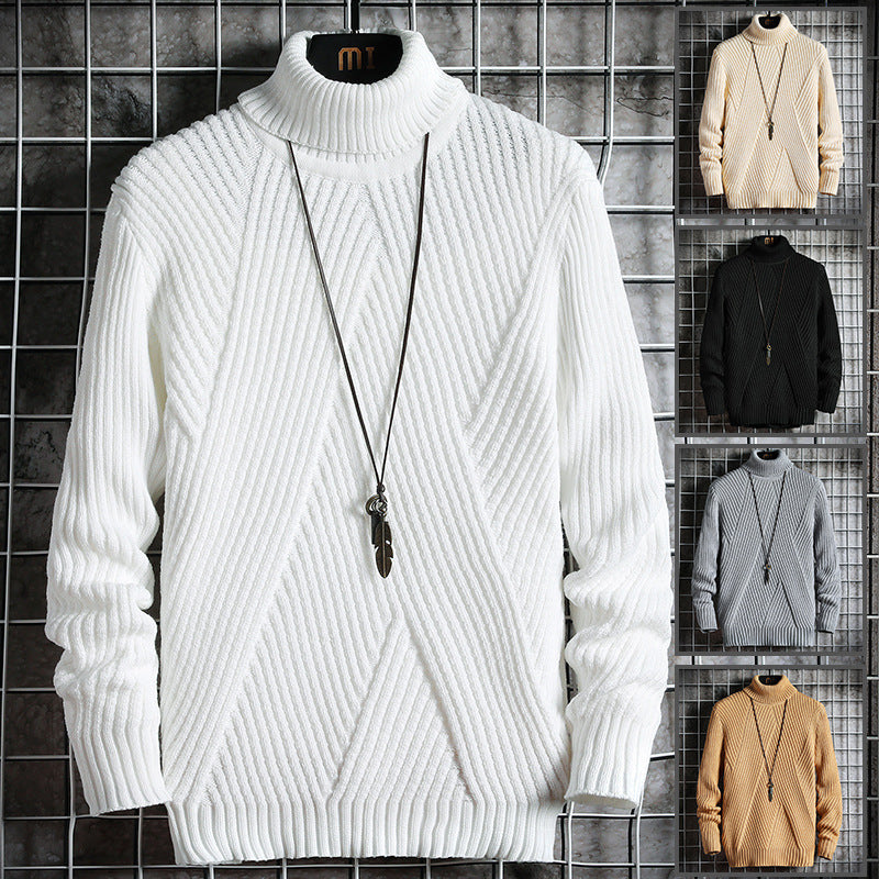 Men's Half Turtleneck Sweater Korean Slim Solid Color Knit Sweater