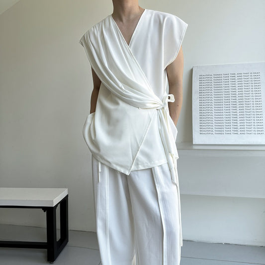 Summer Retro Minimalist Cool-Girl Flowy Strapless Sleeveless Shirt For Men And Women