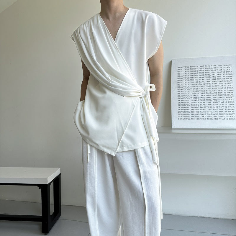 Summer Retro Minimalist Cool-Girl Flowy Strapless Sleeveless Shirt For Men And Women