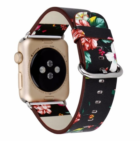 Silk-printed Floral Leather Strap Chinoiserie