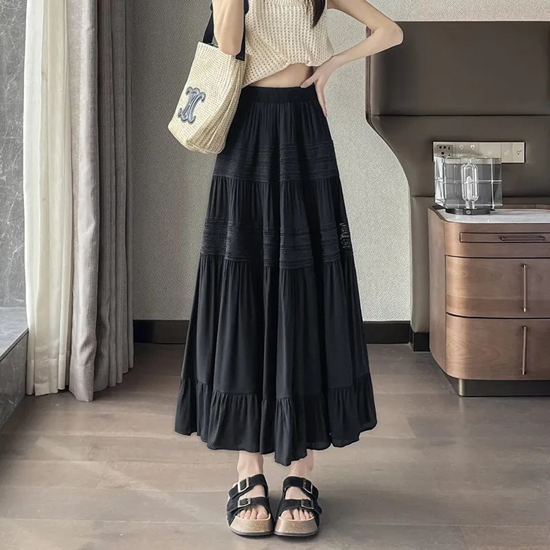 Lace Stitching High Waist A- Line Skirt Cake Dress Umbrella Skirt