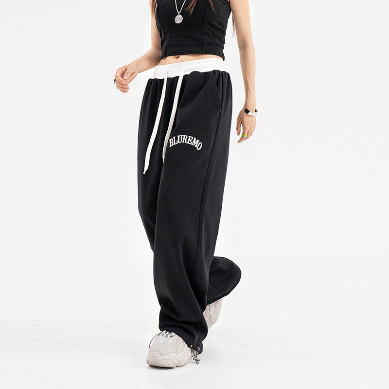 High Street Letter Embroidered Leisure Tappered Drawstring Sweatpants