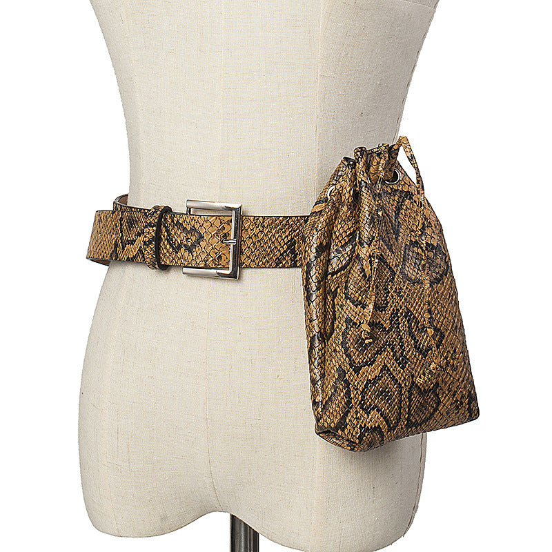 Women's snake print vertical belt bag