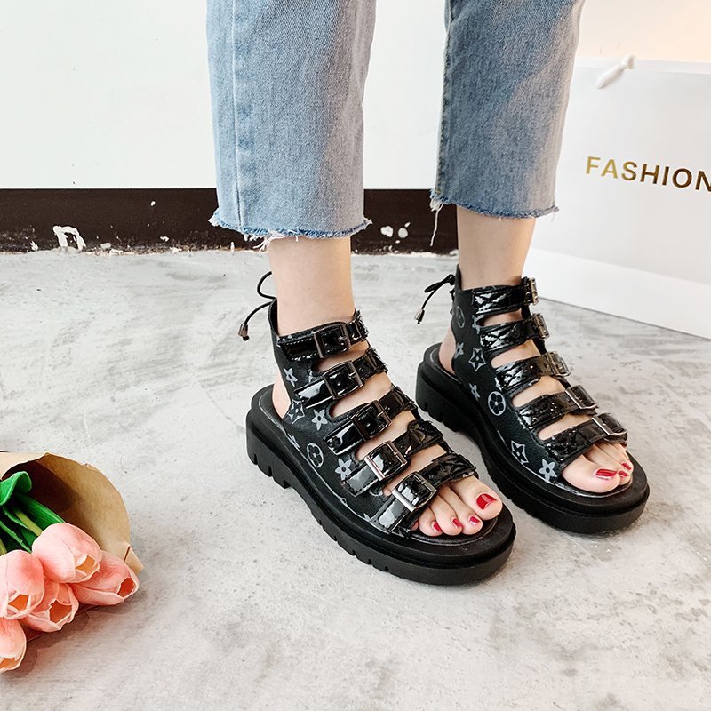 Platform High-Top Roman Sandals With Belt Buckle