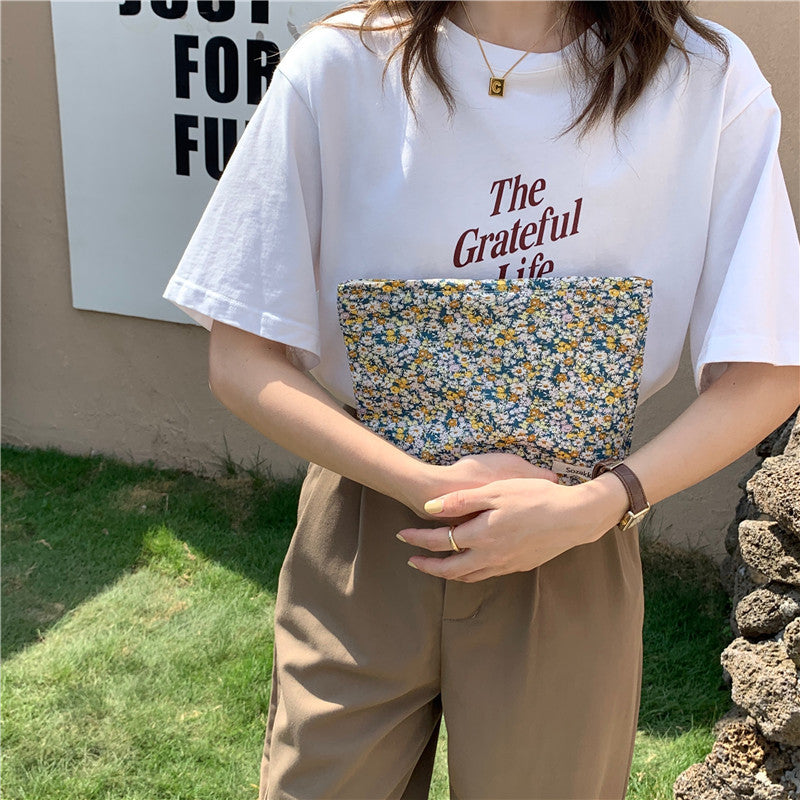 Small Literary Floral Makeup Storage Clutch