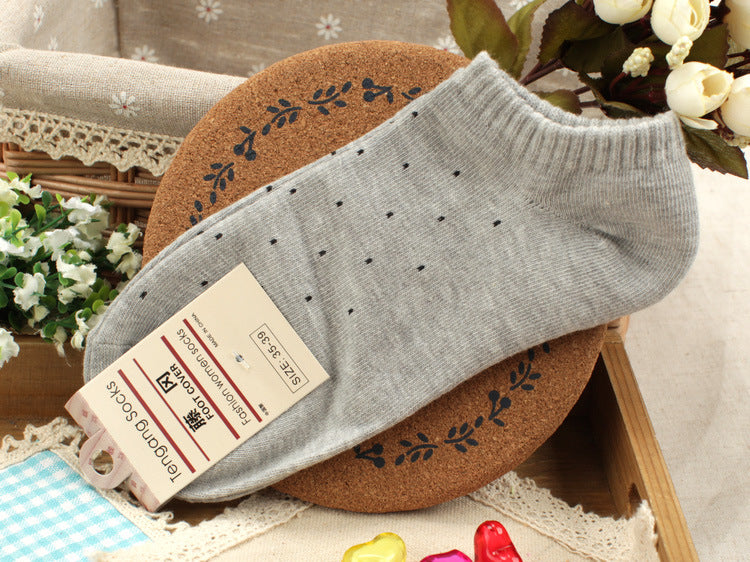 Women's cotton socks solid color polka dot thin boat socks