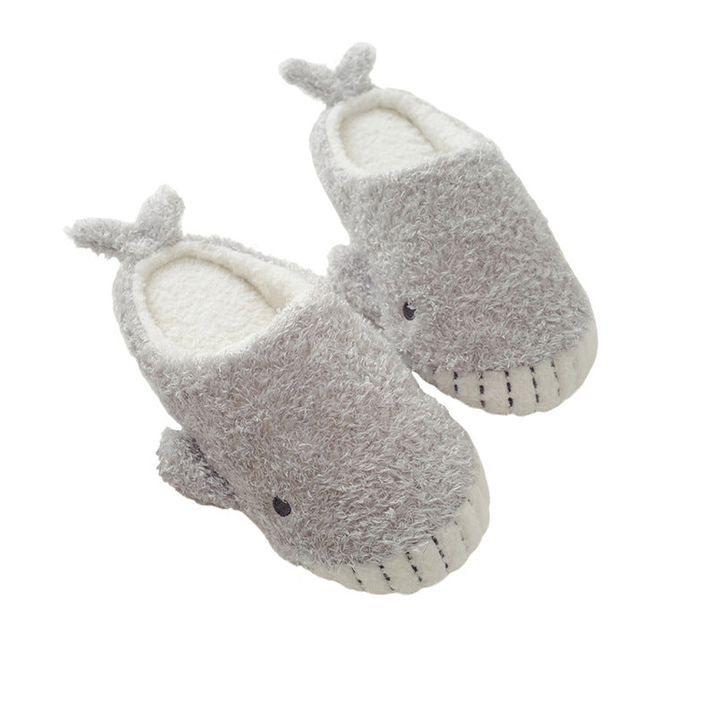 Show Teeth Little Whale Soft Bottom Antiskid Thermal Cotton Slippers
