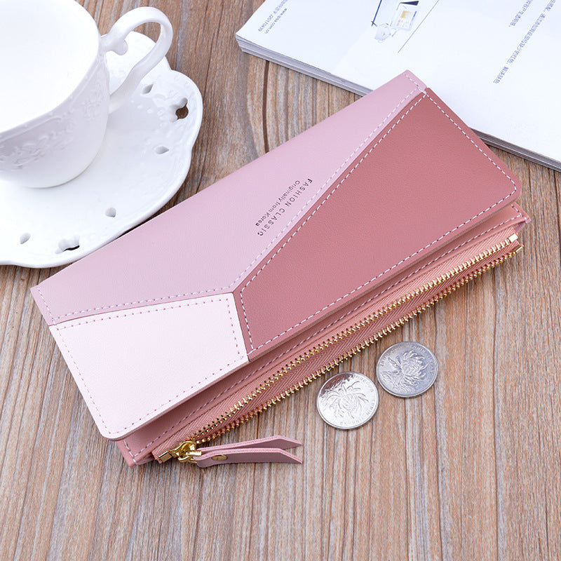 Stitched contrast zip thin wallet