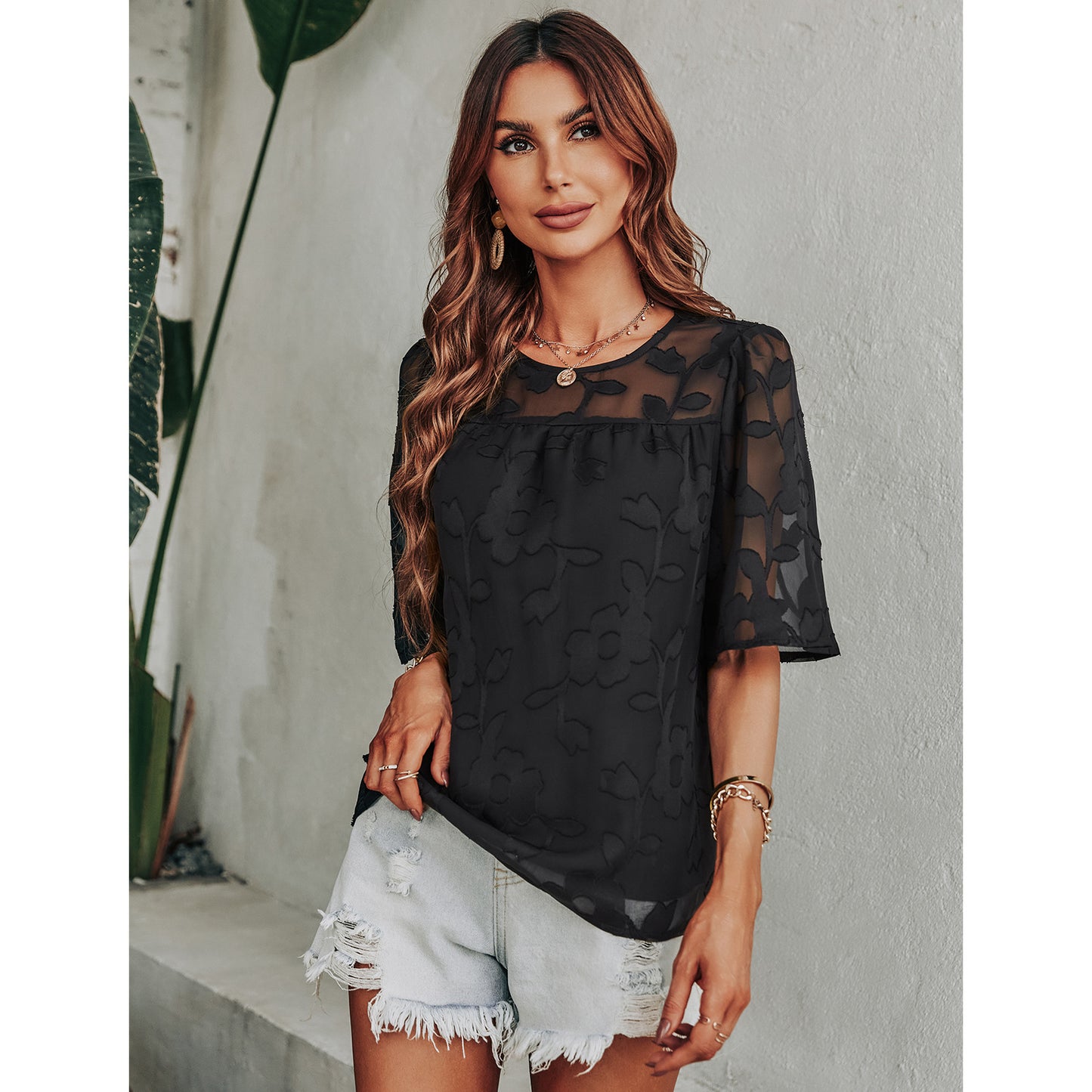 Fashion Loose Print Chiffon Shirt