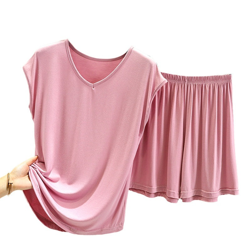 Summer Inner-layer V-neck Sleeveless T-shirt And Loose-fitting Pajama Pants Two-piece Set
