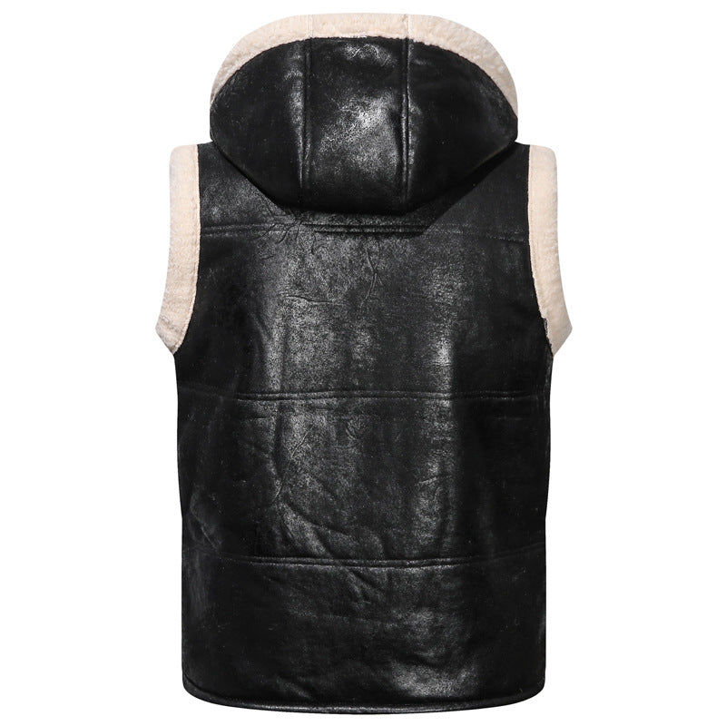 Fur One-piece Coat Men's Solid Color Zipper Vest