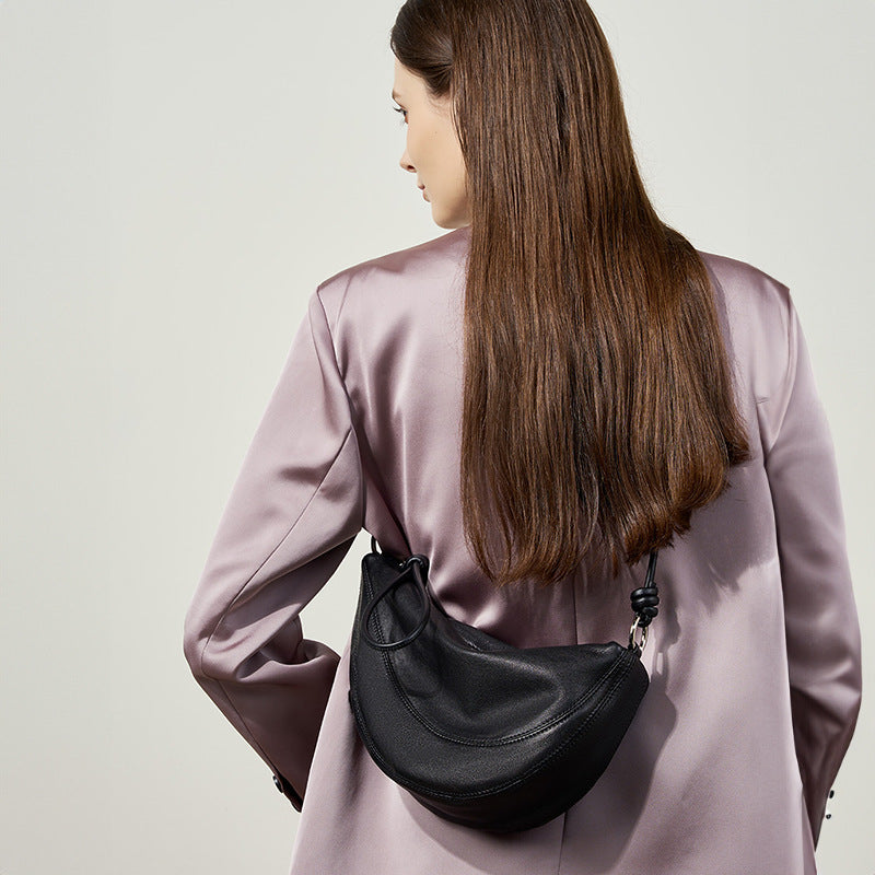 Fuldkorns Lammeskind Croissant Ægte Læder Sadeltaske Underarms Crossbody Taske