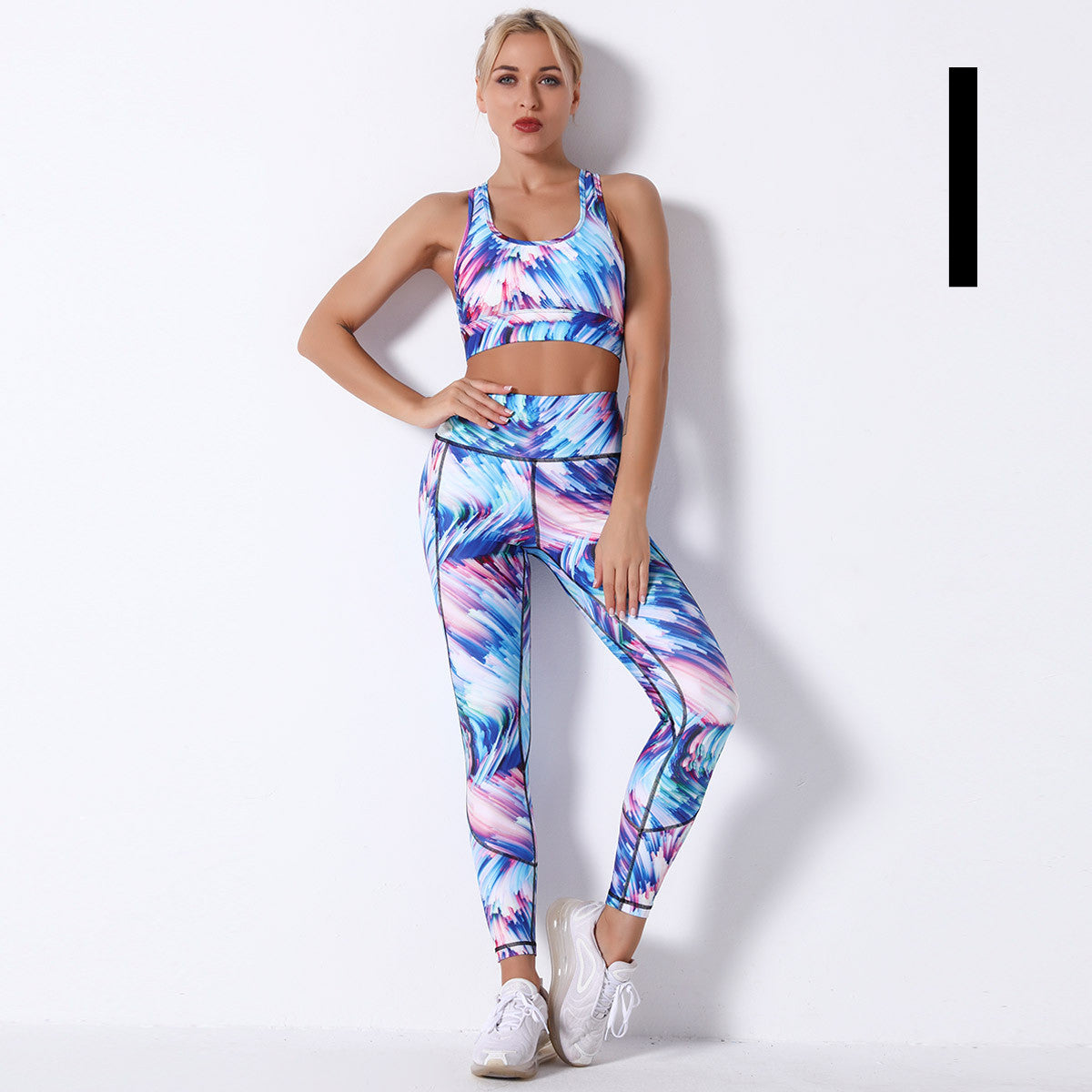 Digital Printing Shockproof Gather Bra Yoga Sports Fitness Suit Set