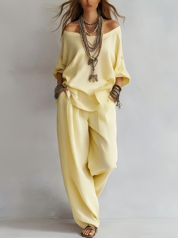 Women's Casual Loose Top And Wide-Leg Pants Set