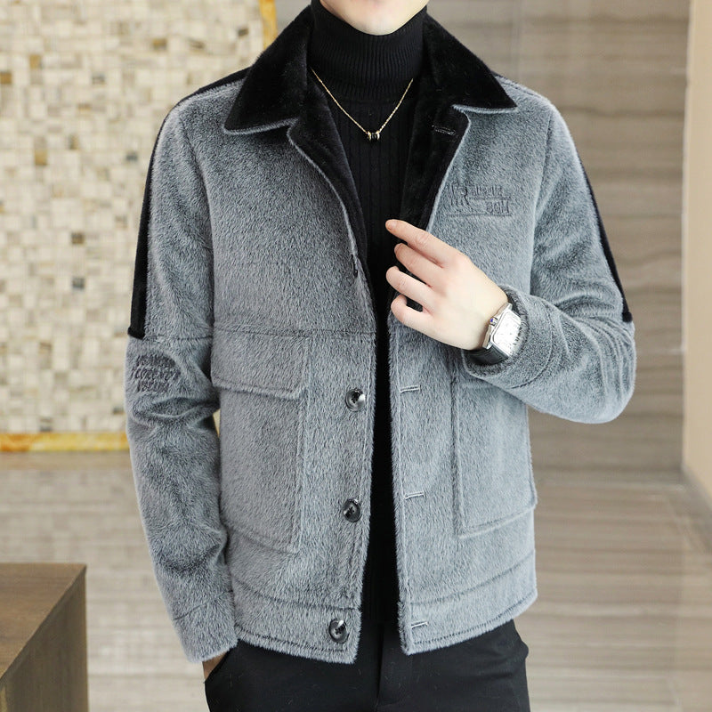 Coloured Embroidered Woolen Jacket With Fleece Thickened Coat