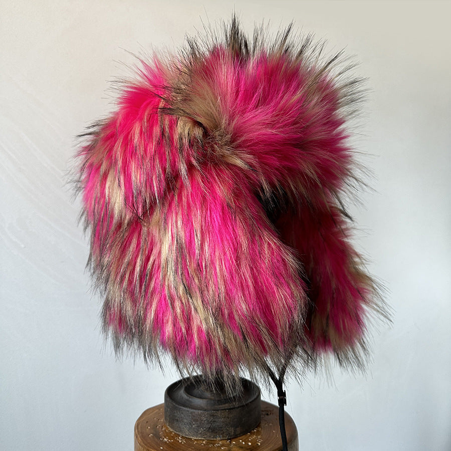 Outdoor Warm Thickened Earflap Hat With Integrated Fur And Fleece
