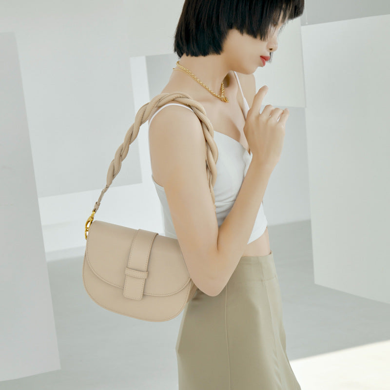 Women's Leather Round Casual Shoulder Crossbody Bag