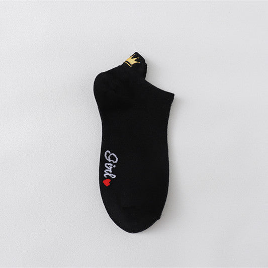 Women's Heel Crown Embroidered Combed Cotton Low Top Low Cut Socks Boat Socks