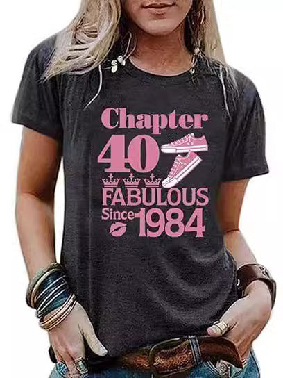 Vintage 1984 festtop til kvinder med bogstavprint