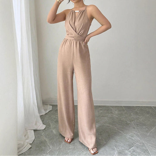 Jumpsuit med Bindebånd i Taljen, Ærmeløs, Halterneck med Sløjfe, Off-Shoulder, Behagelig