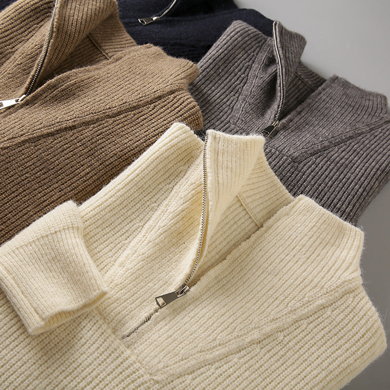 Soft Knit Fabric Men's Half-zip Sweater Solid Color Youth Knitwear