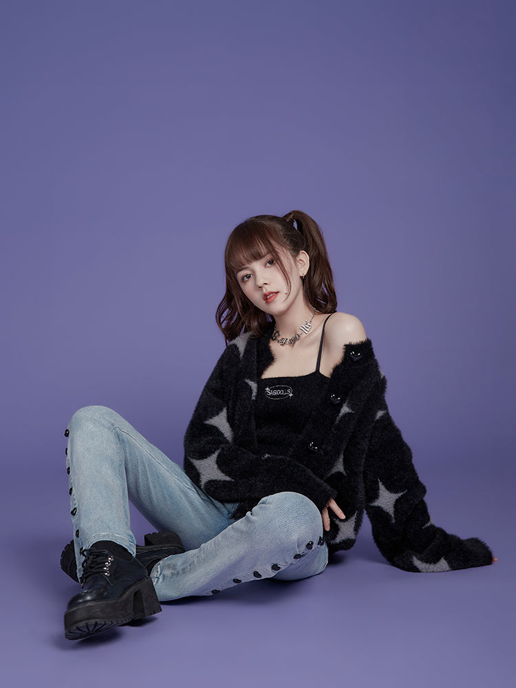 Milk Cool Silver And Black Star Mink Velvet Sling Jacket