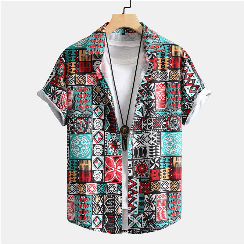 Personalized Printing T-shirt Summer Loose Short Sleeve Lapel Shirt Casual Streetwear Clothing For Men