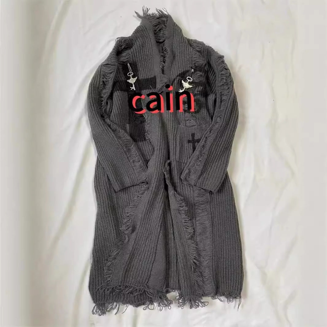 Mørk asiatisk kultur retro slidt cardigan-sweater