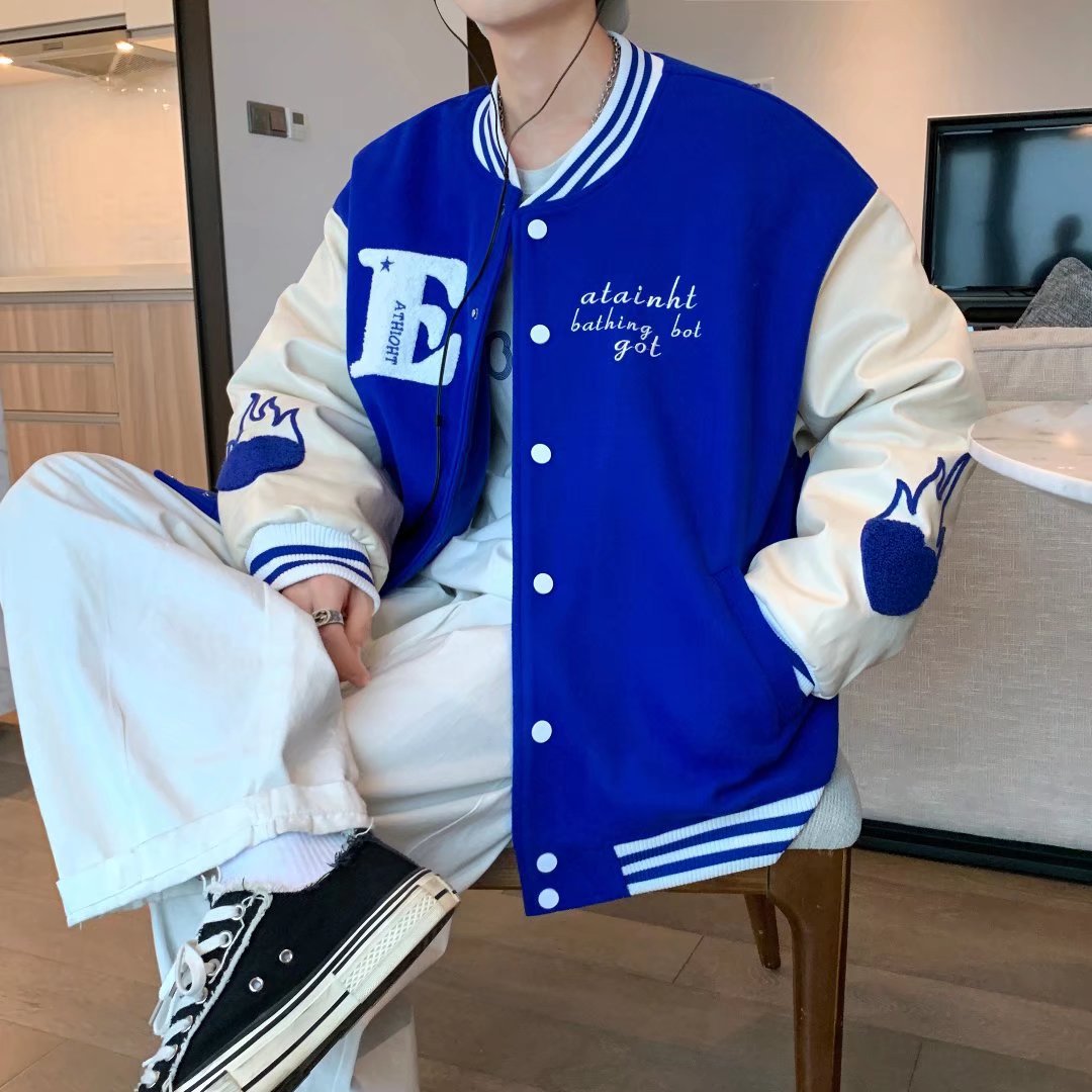 Hip Hop Loose Flocked Embroidered Baseball Jacket