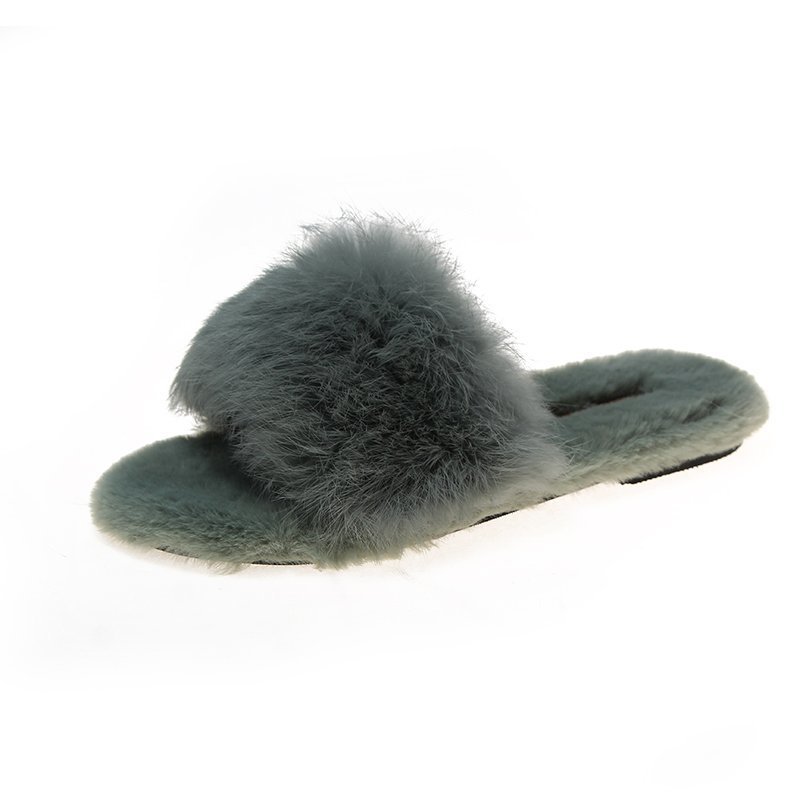 Rabbit Hair Flat Slippers For Women's New Style