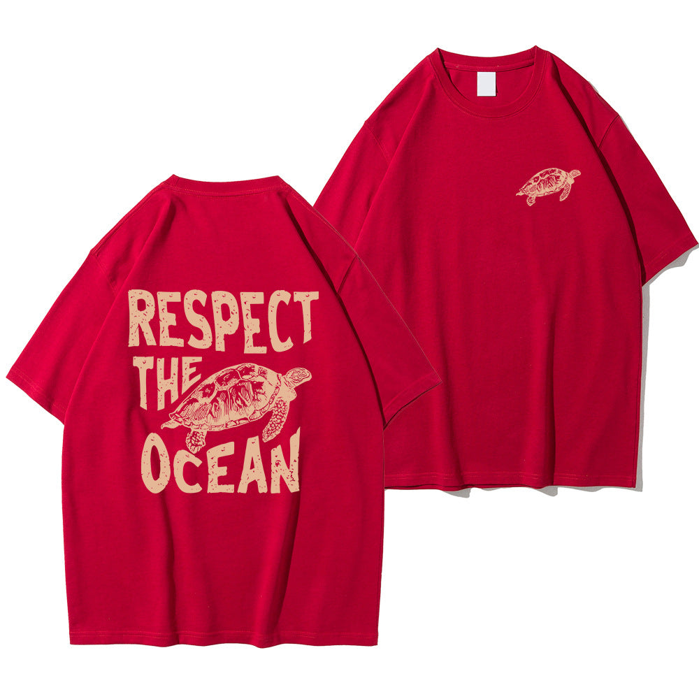 Ladies Respect Ocean Turtle Printed T-shirt