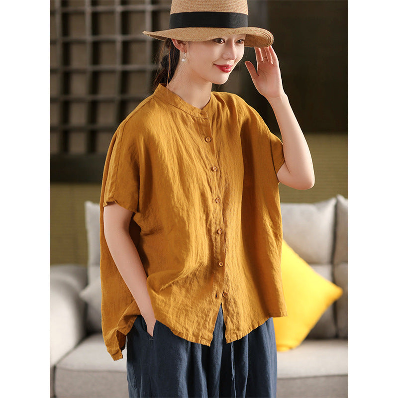 Korean-style Artistic Cotton-linen Short-sleeve Shirt Top