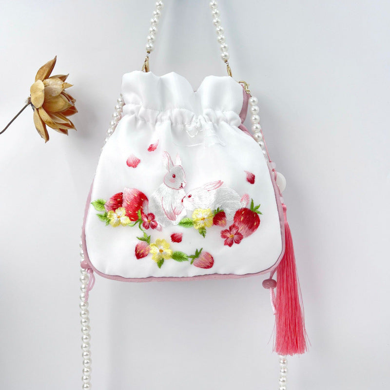 Women's Creative Printing Suzhou Embroidery Pearl Chain Handbag