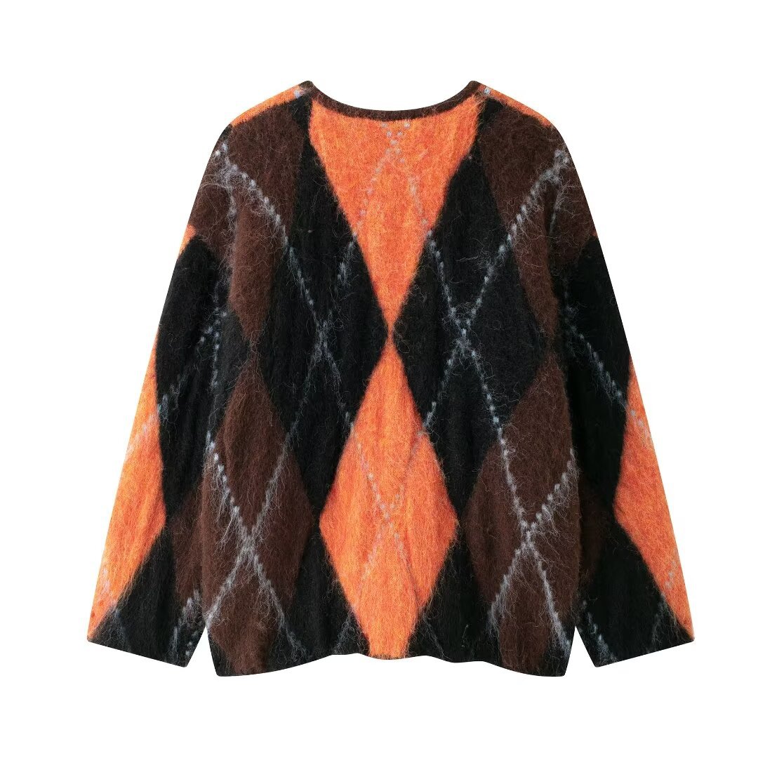 Women's Square Collar Knitted Jacquard Cardigan