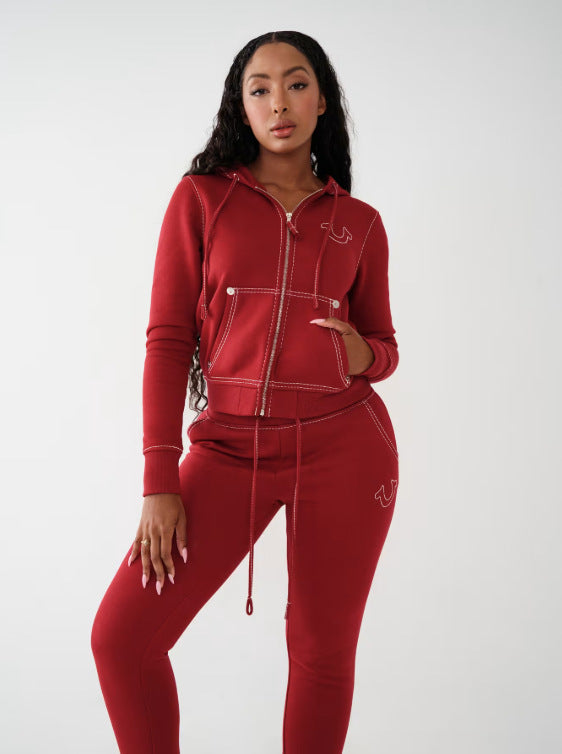 Retro Zip-up Hoodie With A Hood Hip-hop Letter-print Sweatshirt Fashionable Womens Outfit