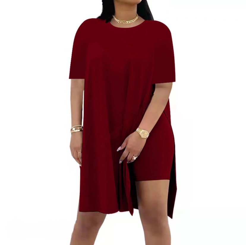 Summer Solid-Color Loose Crew-Neck Short-Sleeve Pants Two-Piece Set