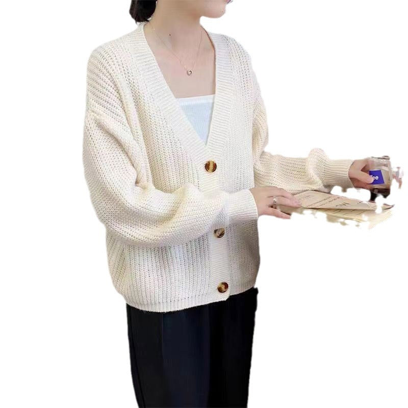 V-neck Loose And Lazy Style Base Knitting Cardigan Women's Top