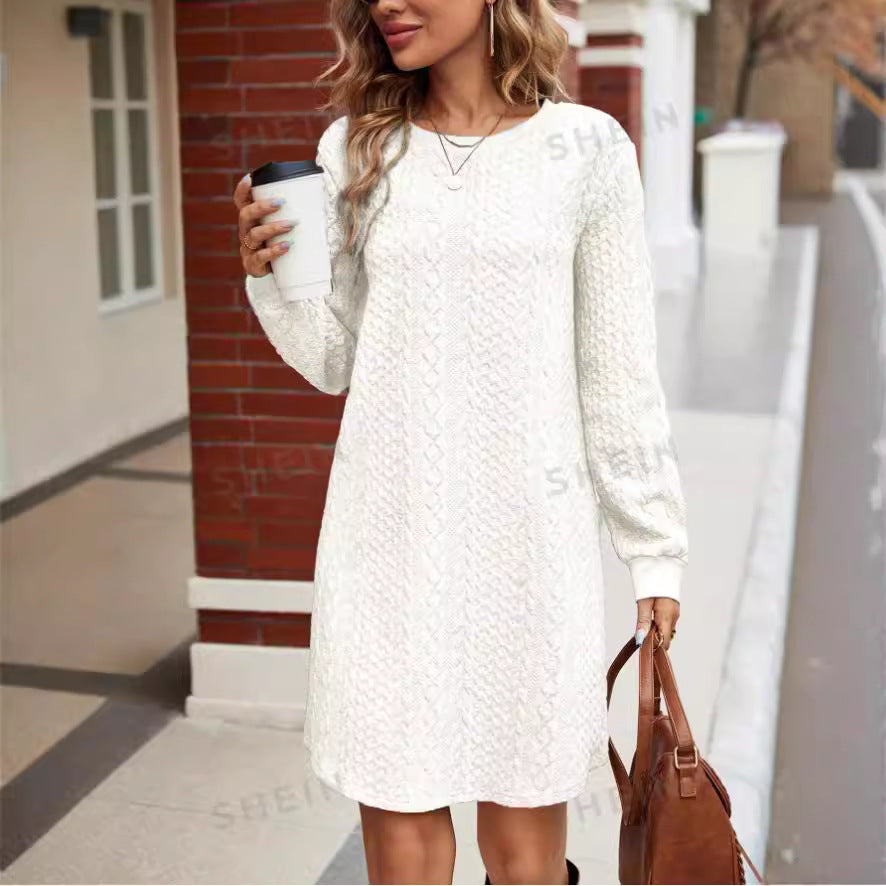 Womens Knitted Jacquard Long-Sleeve Casual Maxi Dress