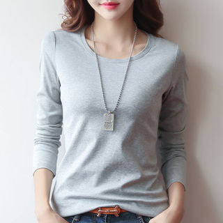 Round Neck Solid Color Long Sleeve Women's T-Shirt