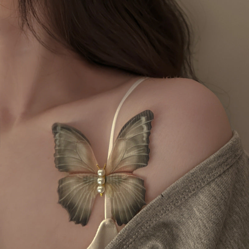Mesh Pearl Butterfly Barrettes Updo Duckbill Clip