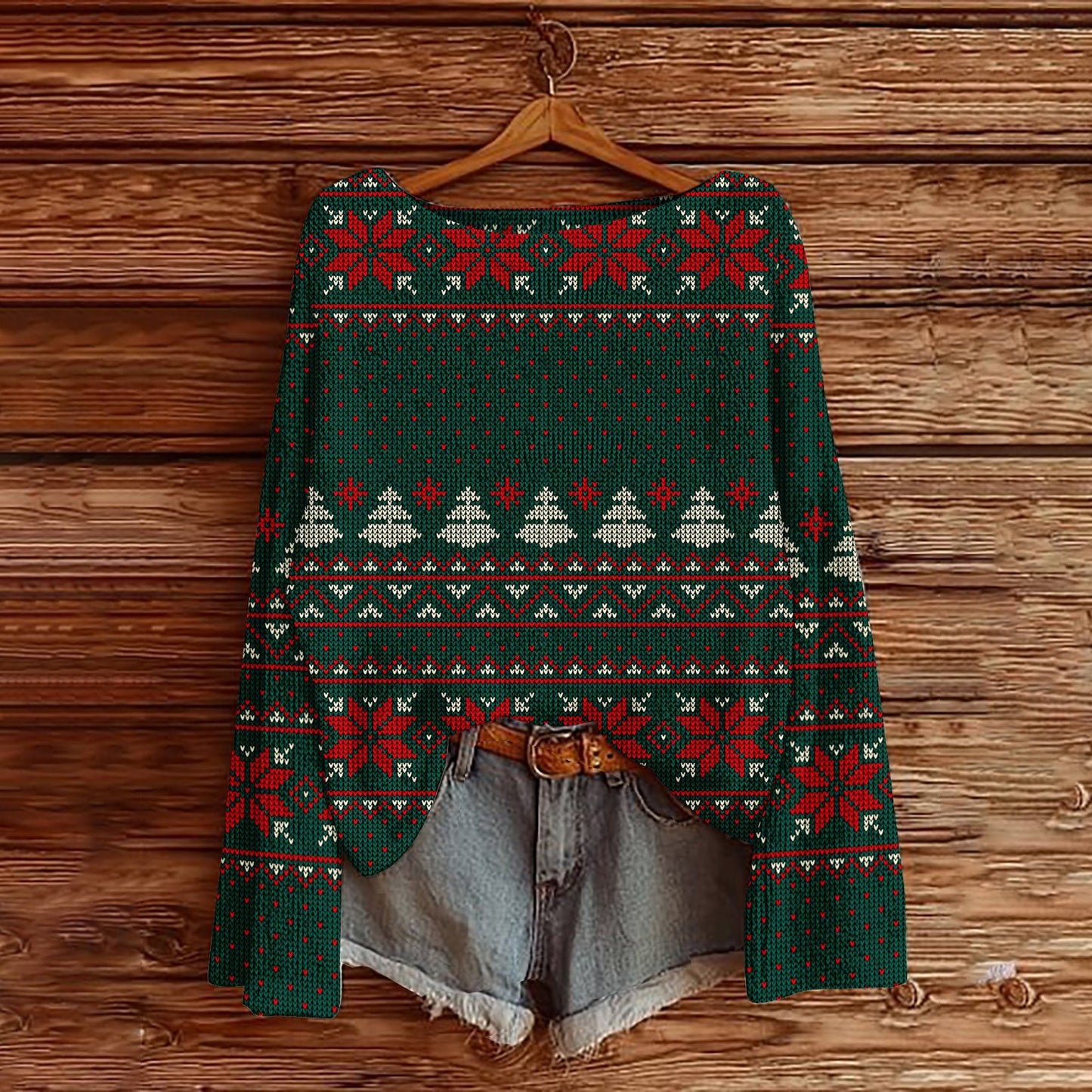 Off-the-Shoulder Pullover Sweater With 3D Print